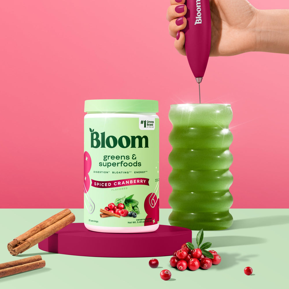 Bloom Nutrition greens powder bottle packaging for everyday use.