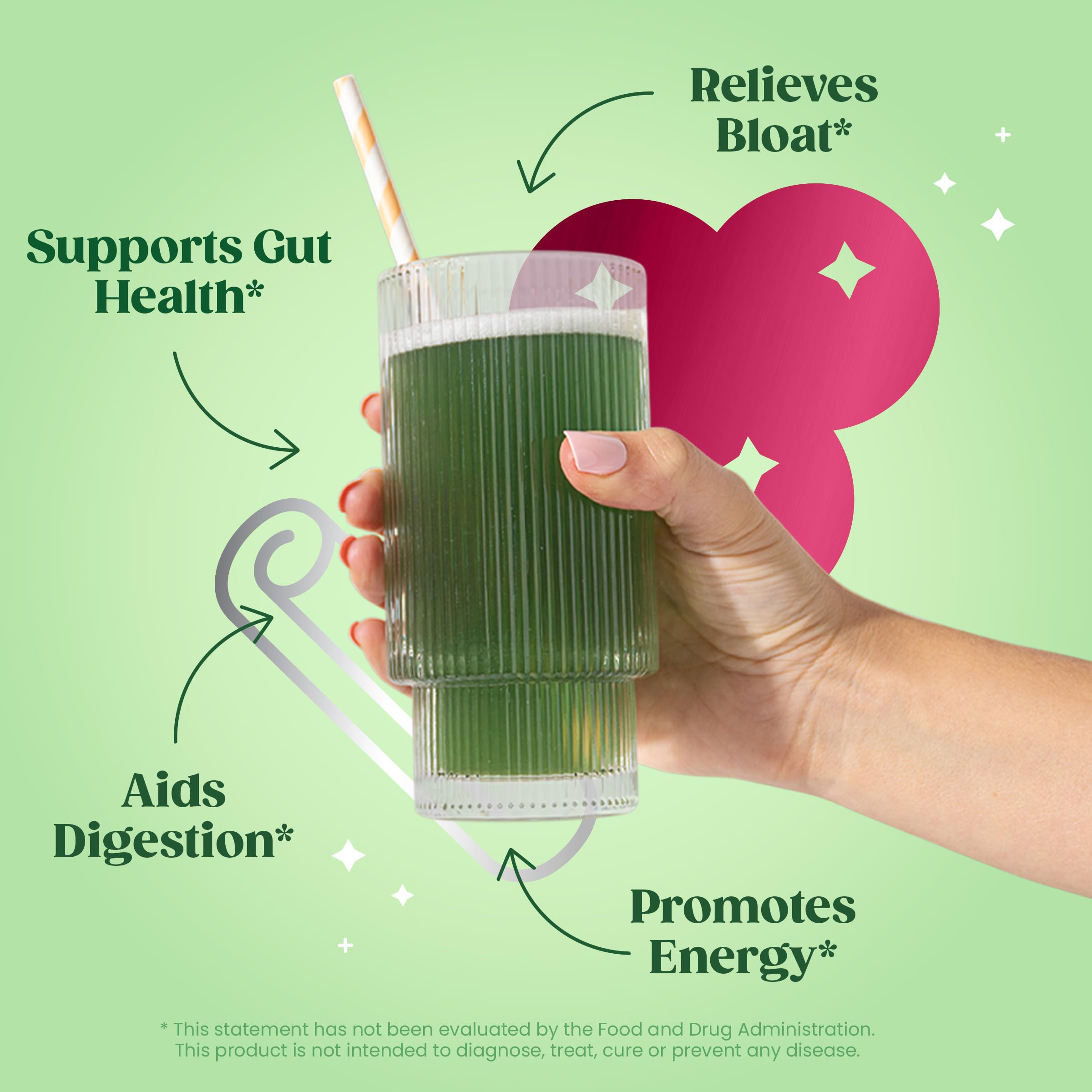 Blended bloom greens drink in a glass ready for a refreshing wellness sip.