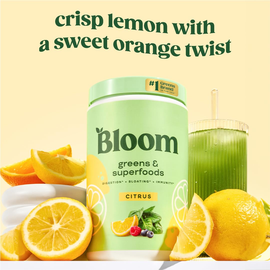 Bloom Nutrition greens powder scoop ready for quick daily serving.
