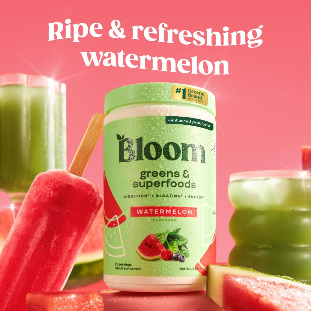 Bloom Nutrition Greens powder being blended into a smoothie for digestion support