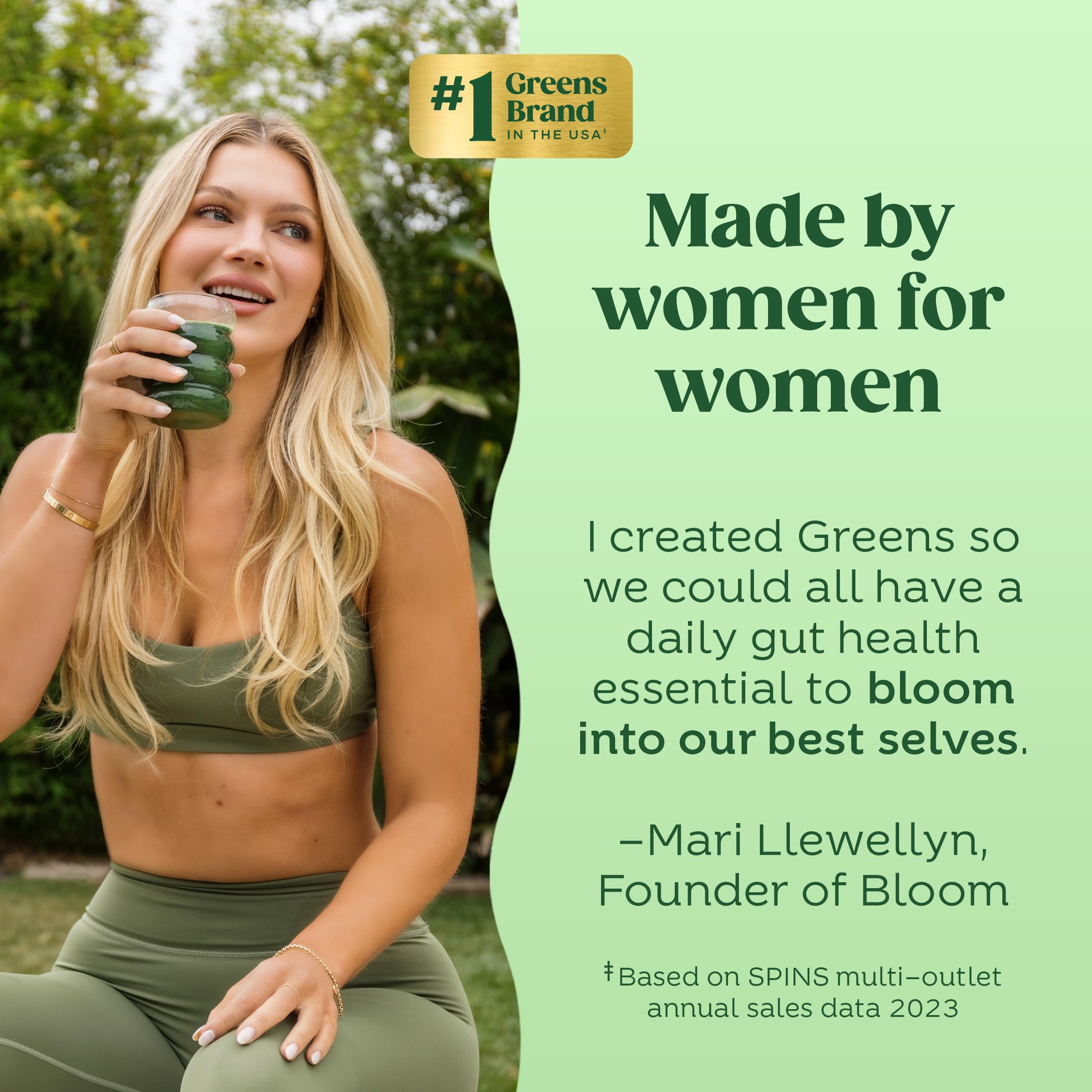 Spirulina and chlorella ingredients visuals in Bloom greens powder.