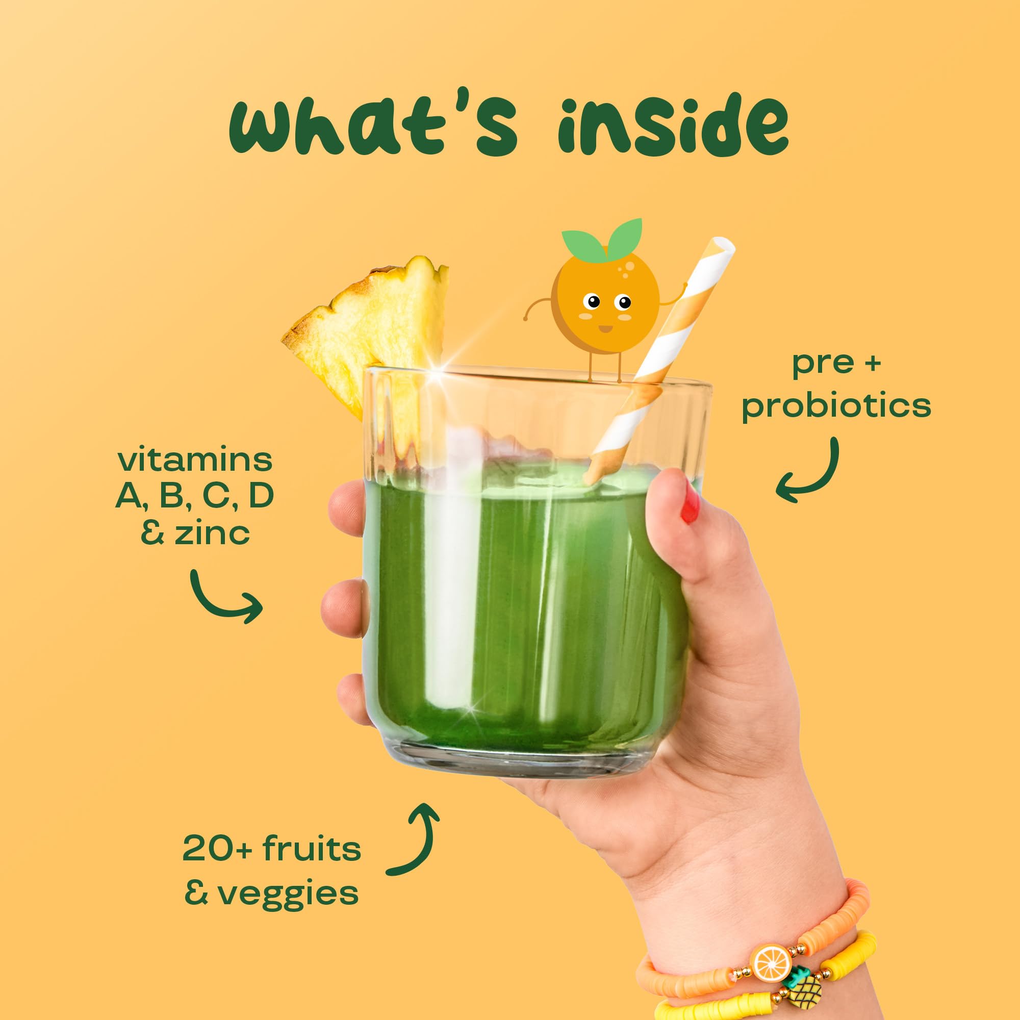 Child drinking a green smoothie powered by Bloom Nutrition greens powder.