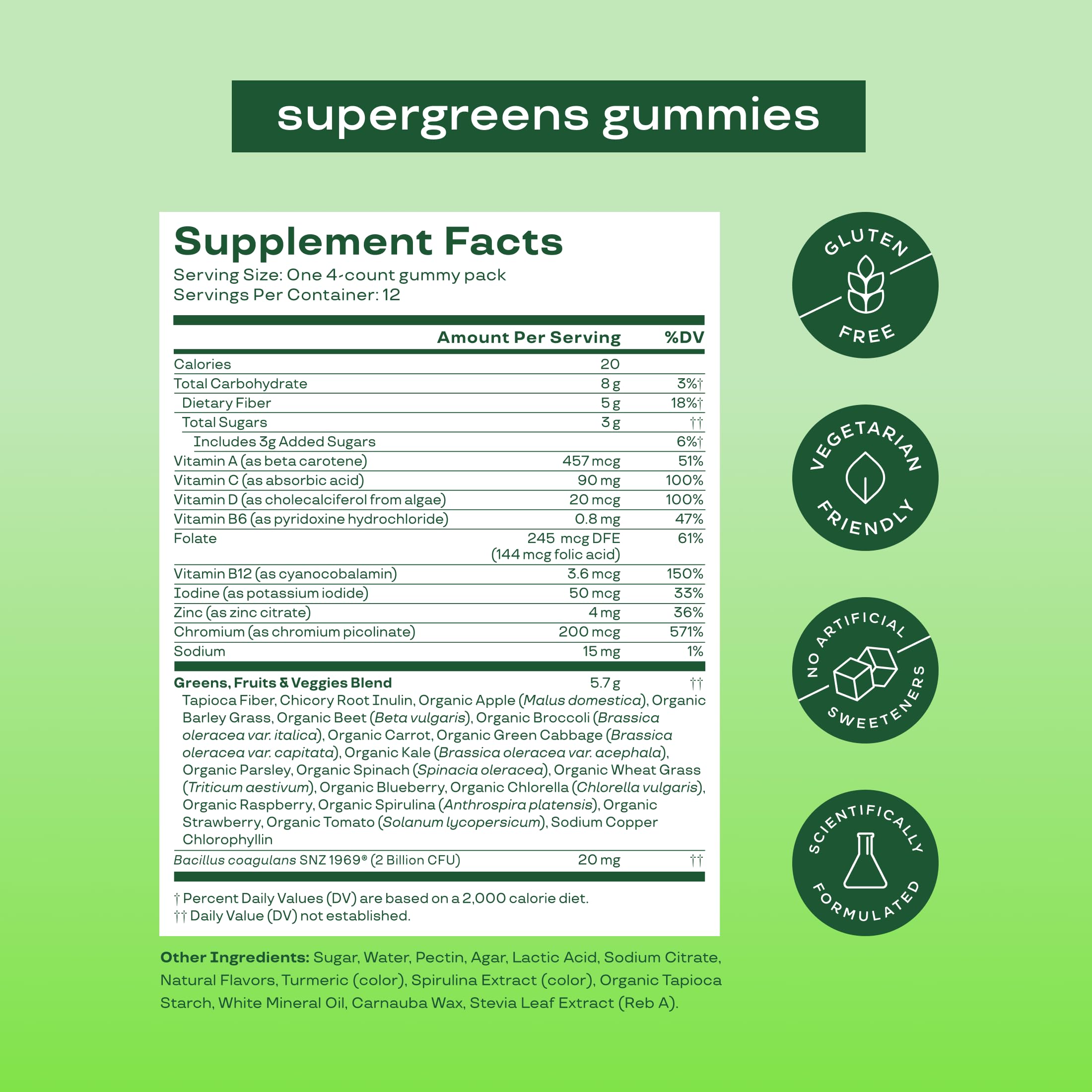 Open single-serving Bloom Super Greens Gummies pack, ideal for travel and on-the-go wellness.