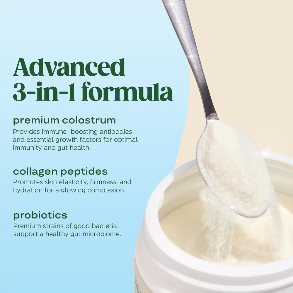 Bloom Nutrition unflavored powder stirred into a beverage for versatile daily use