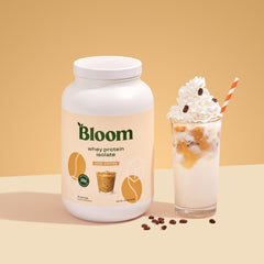 Bloom Nutrition Whey Isolate post-workout shake shown for quick nutrition.