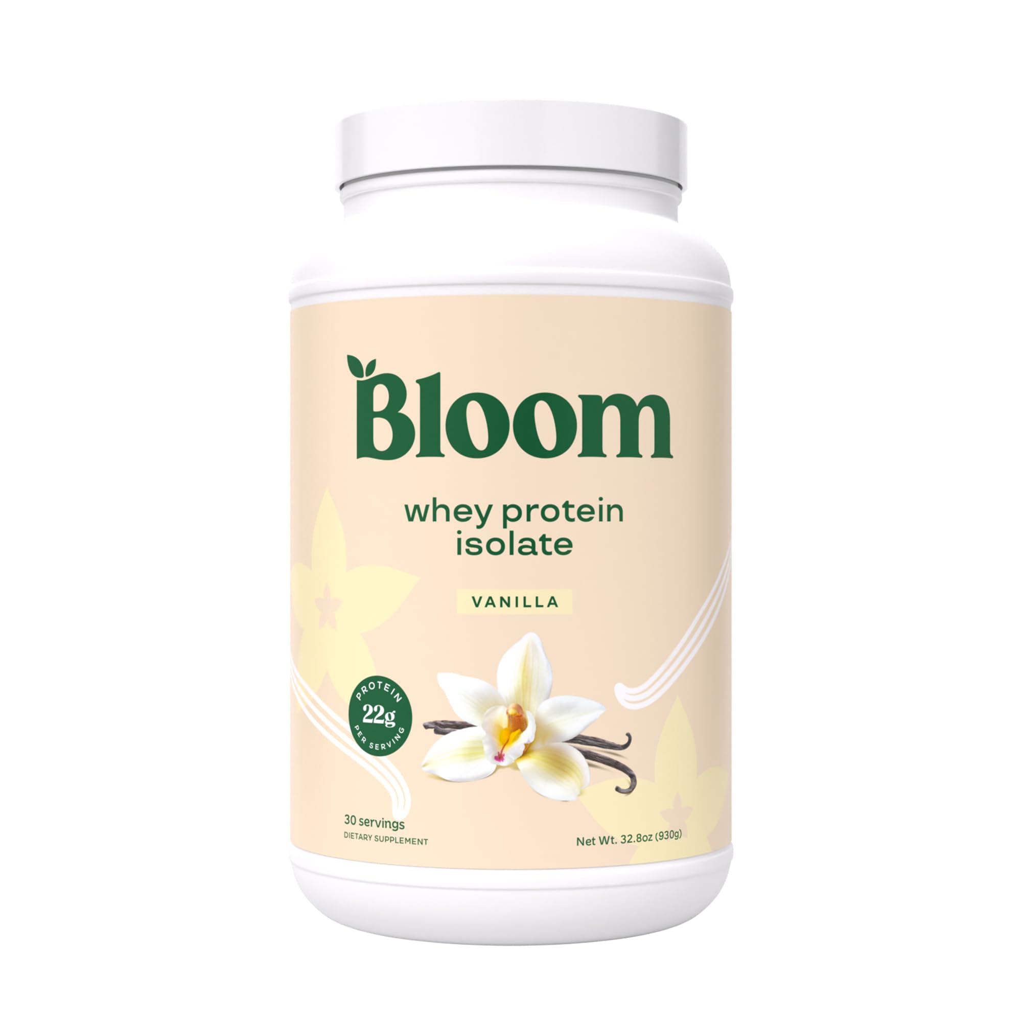 Bloom Nutrition Whey Isolate Vanilla canister for high-quality protein and recovery support.