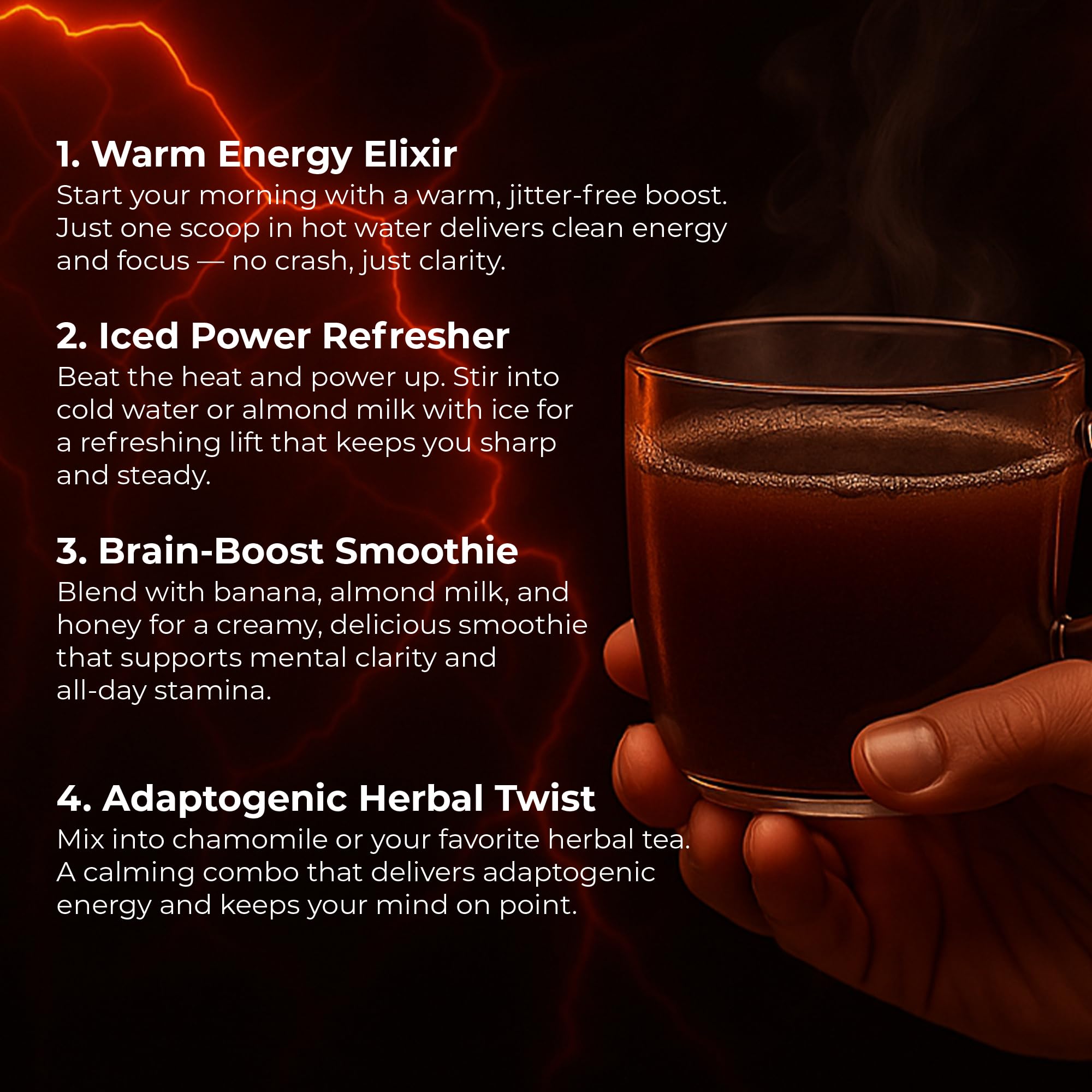 BloomBoost Guarana Powder poured into water for a quick lift.