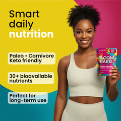Bloomeo beef liver capsules close-up highlighting nutrient-dense formula for vitality.