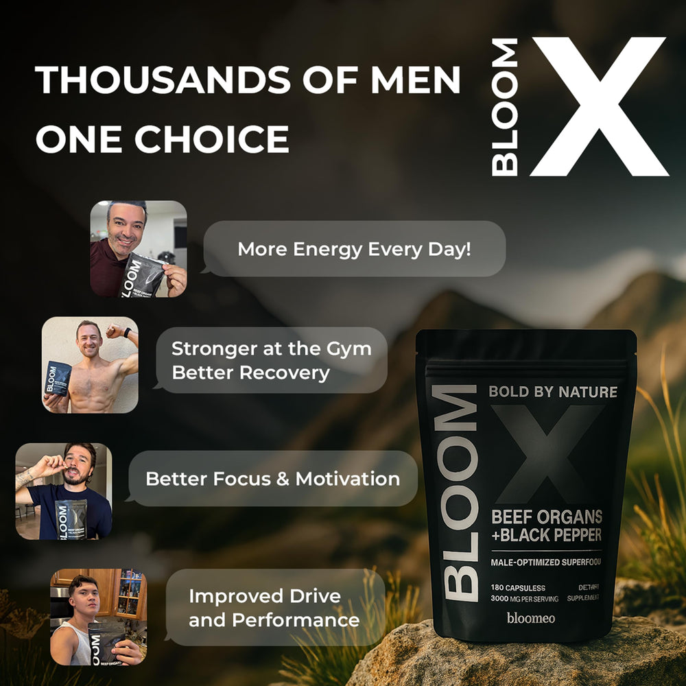 Bloomeo organ blend in a kitchen scene for modern men's wellness.