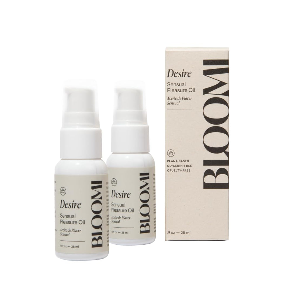Bloomi Desire Body Oil bottle with fragrance-free formula for calming massages.