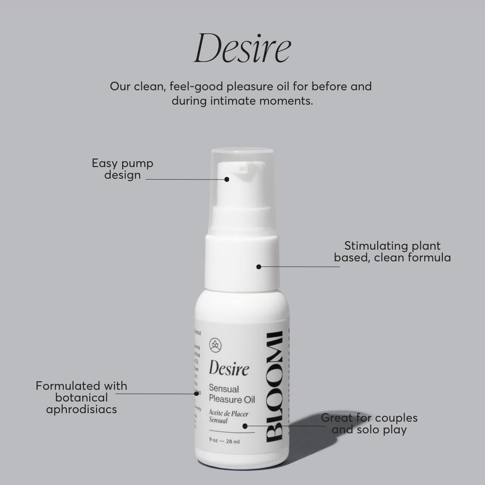 Close-up of Bloomi Desire Body Oil texture highlighting quick absorption.