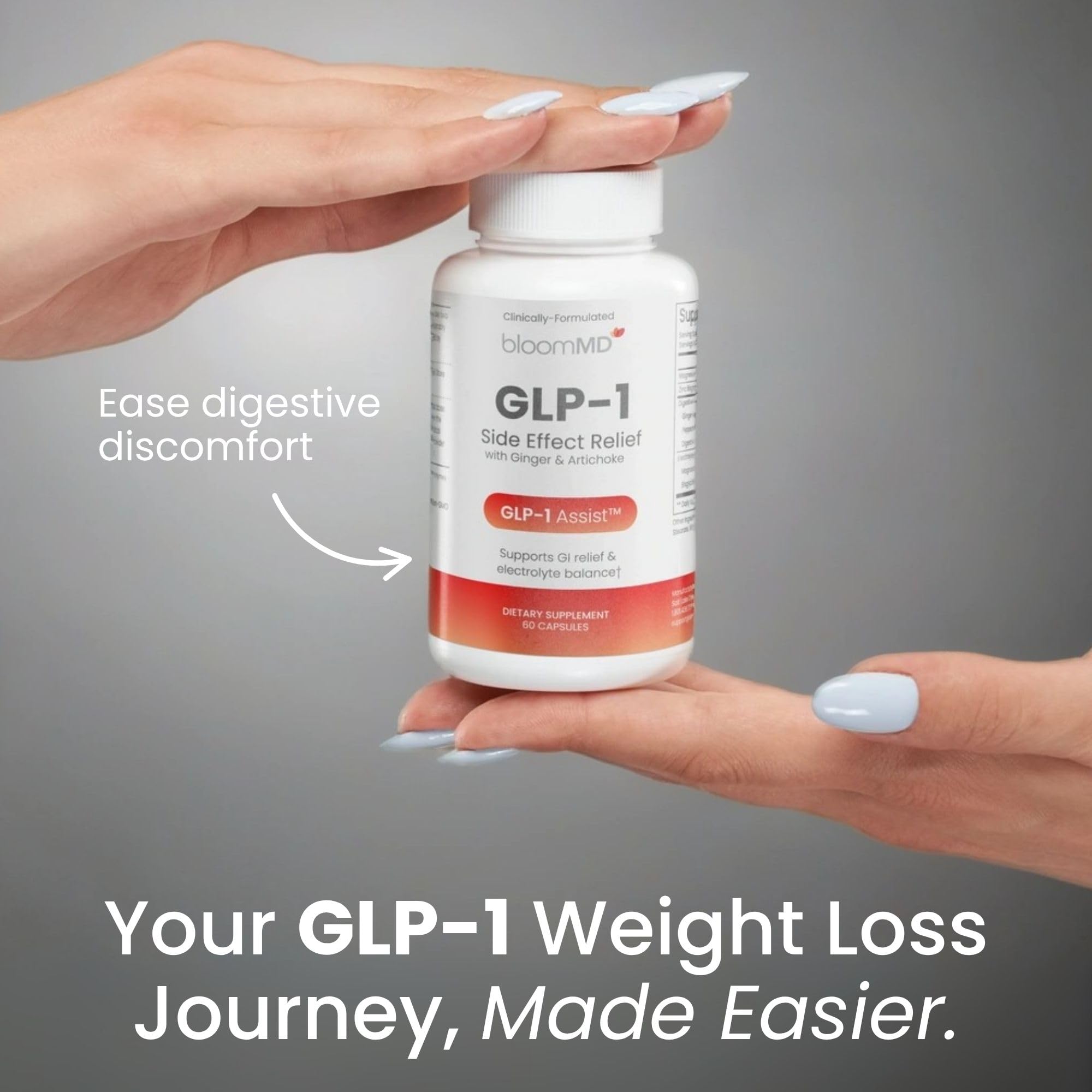 BloomMD GLP-1 Relief capsules ready for daily use and energy support