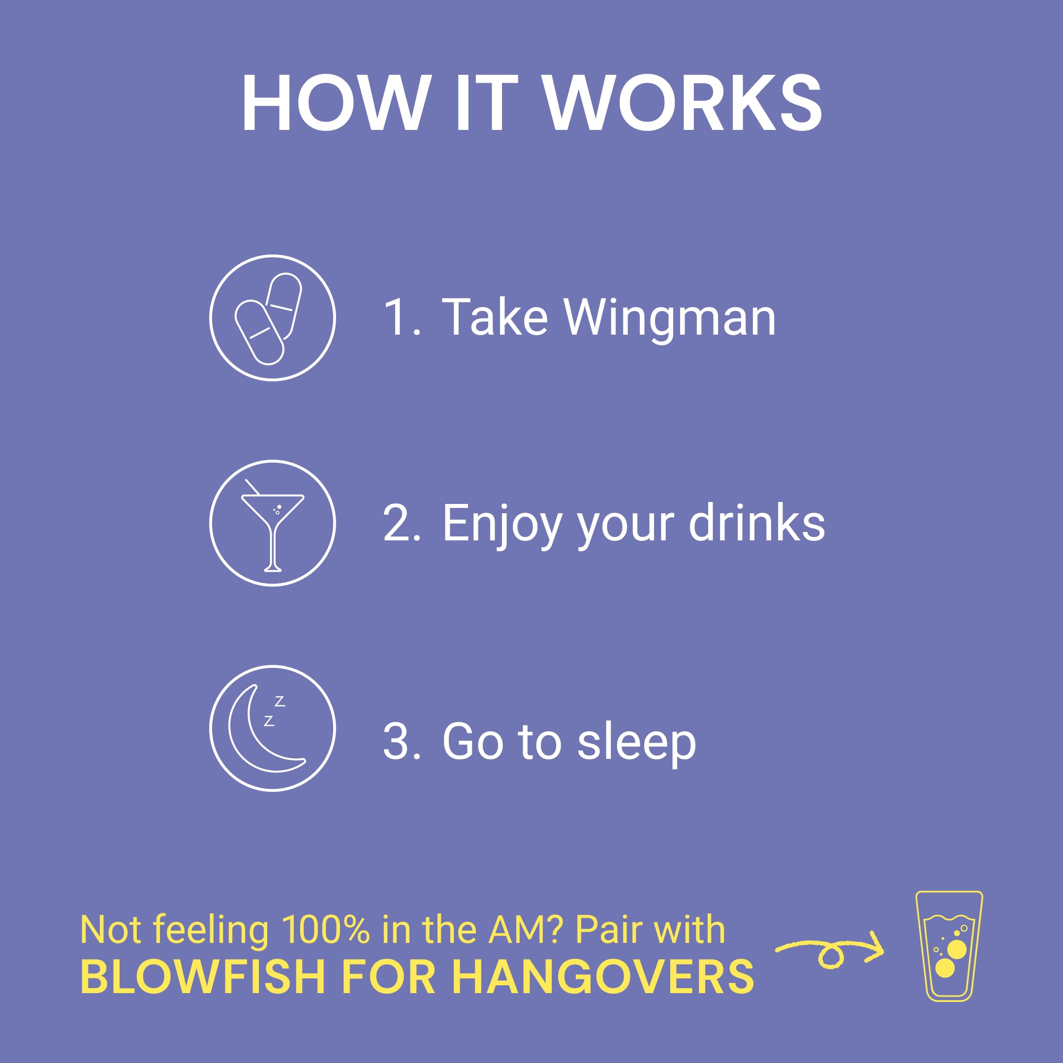 Blowfish Wingman ingredients display featuring DHM and L-Cysteine for antioxidant support