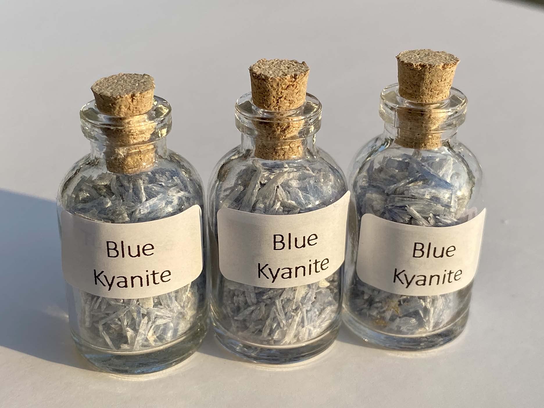 Blue Kyanite mini gem bottle set with varied crystal options