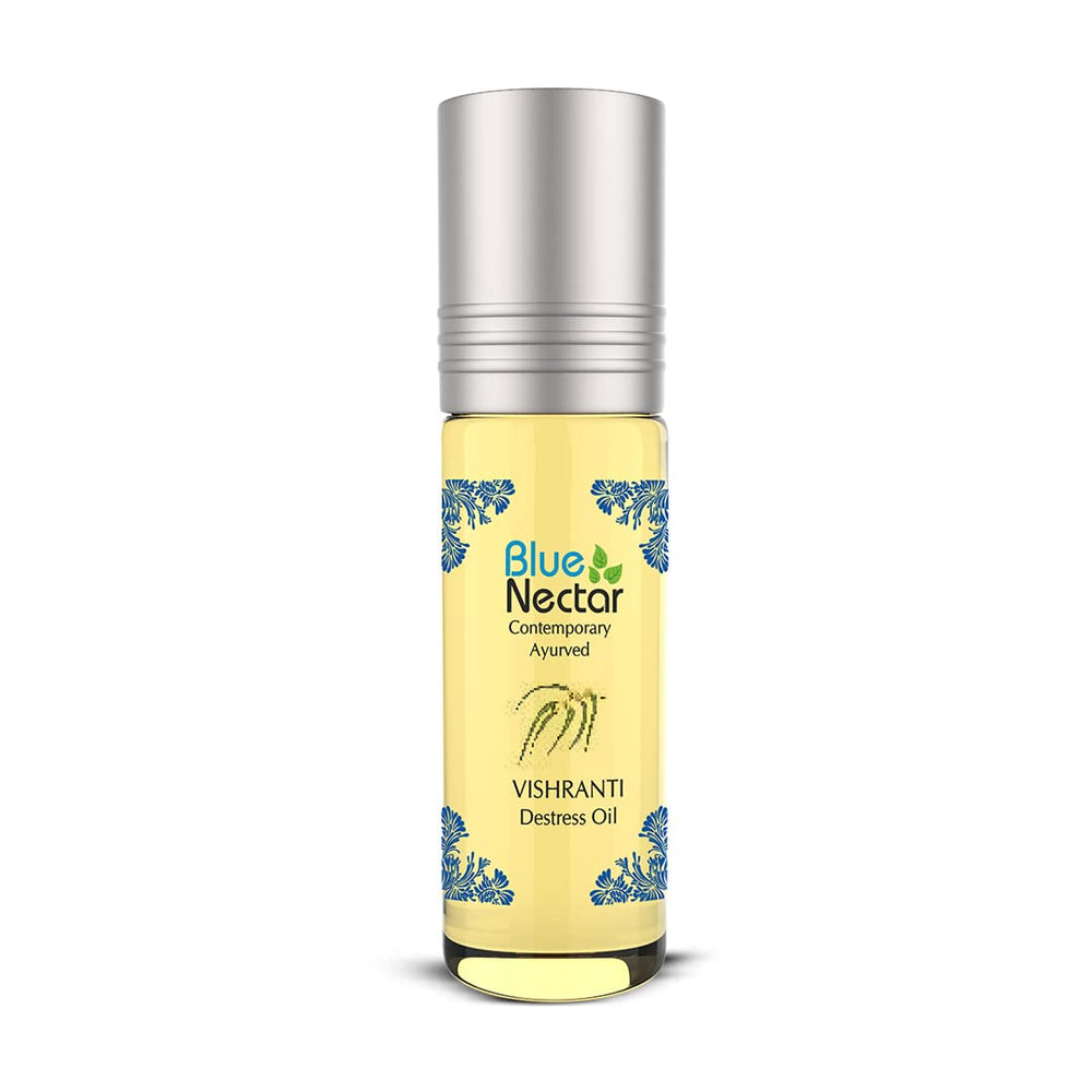 Blue Nectar Vishranti destress roll-on bottle for quick on-the-go calm and focus
