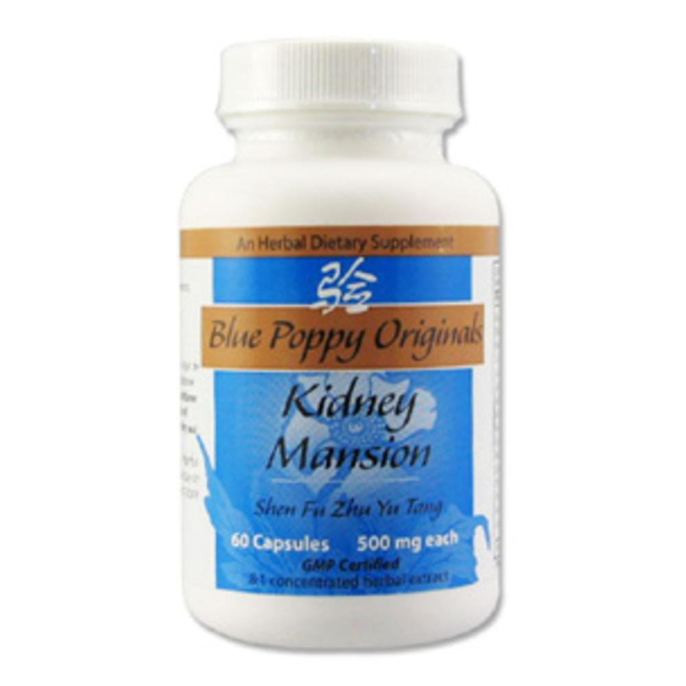 Blue Poppy Kidney Mansion bottle and capsules for daily wellness routine.