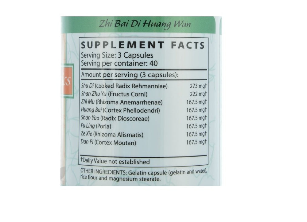 Blue Poppy Zhi Bai Di Huang Wan capsules close-up for everyday wellness support.