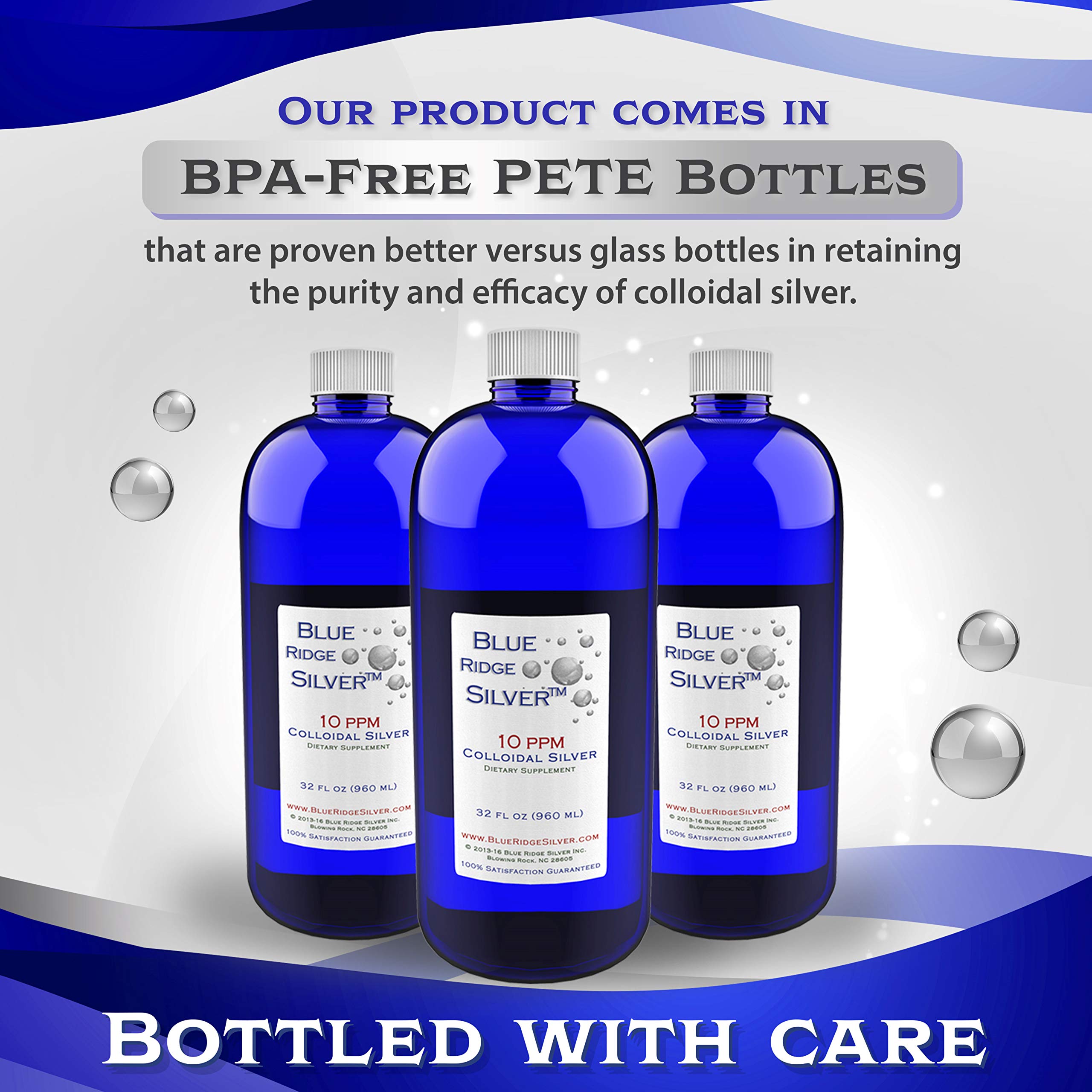 Blue Ridge Silver brand label highlights product details and concentration