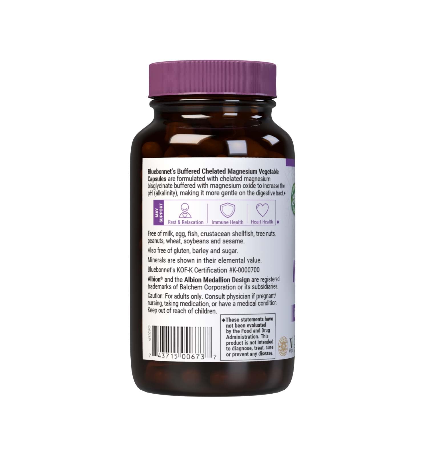 BlueBonnet 120 vegetable capsules label highlights vegan, gluten-free, allergen-free features.