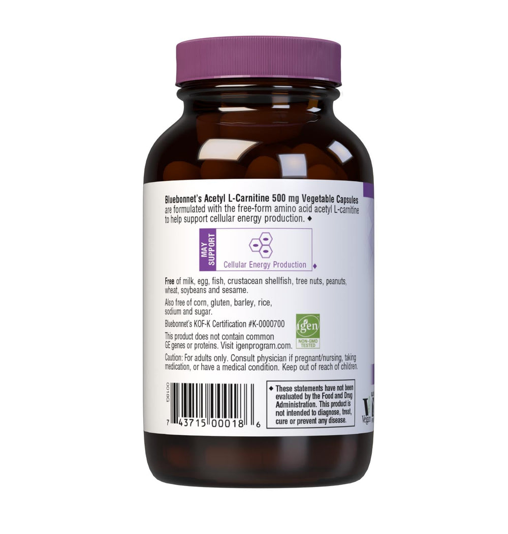 BlueBonnet Acetyl L-Carnitine veggie capsules for daily energy and allergen-free convenience.