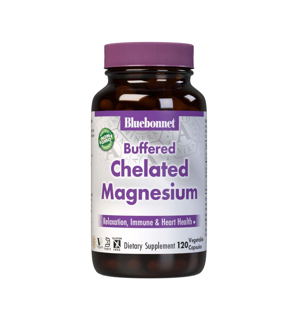 BlueBonnet Albion Buffered Chelated Magnesium bottle ready for daily use.