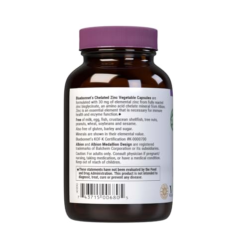 BlueBonnet Albion Zinc Bisglycinate label highlights soy-free and vegan formulation.