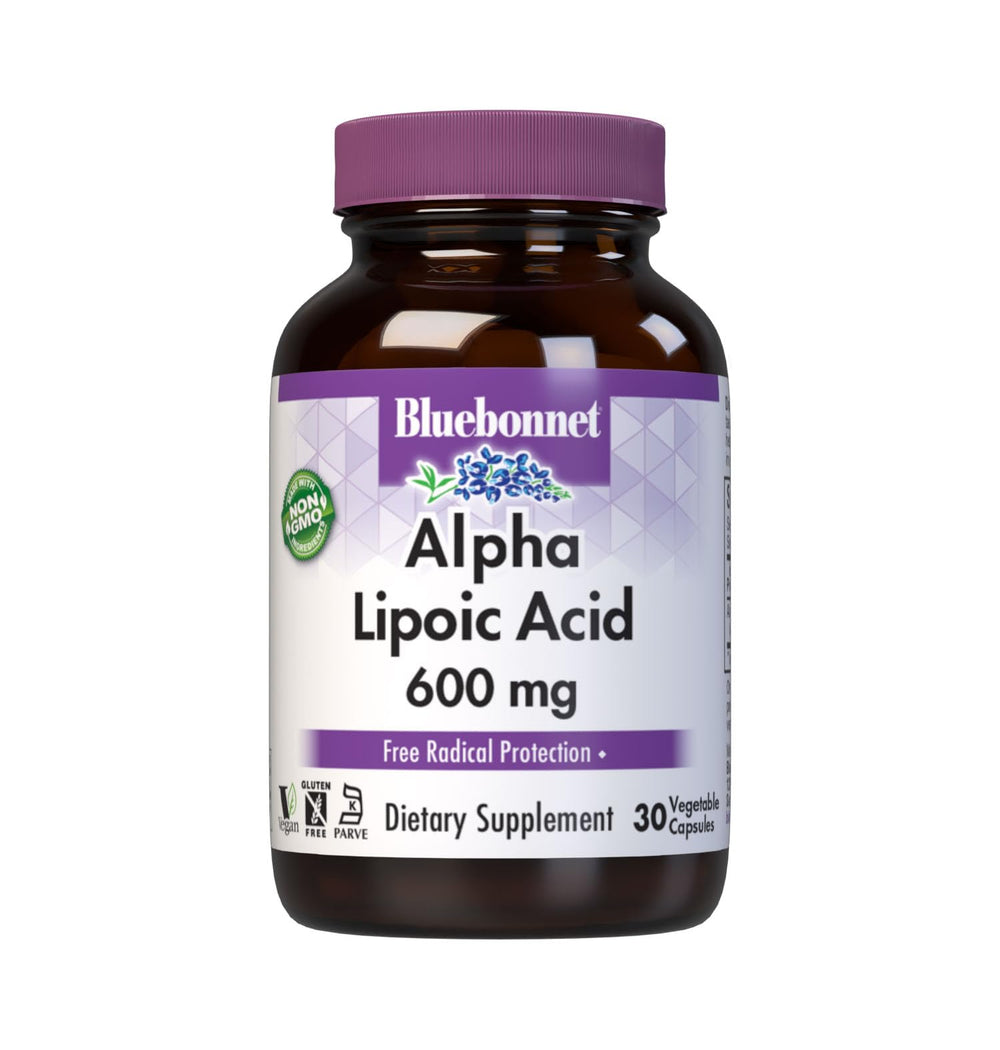 BlueBonnet Alpha Lipoic Acid 600mg bottle for daily antioxidant support.