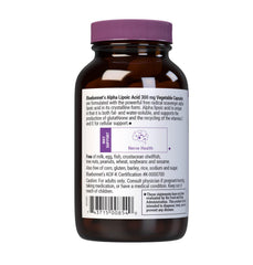 Bluebonnet Alpha Lipoic Acid amber glass packaging highlighting sustainable sourcing.