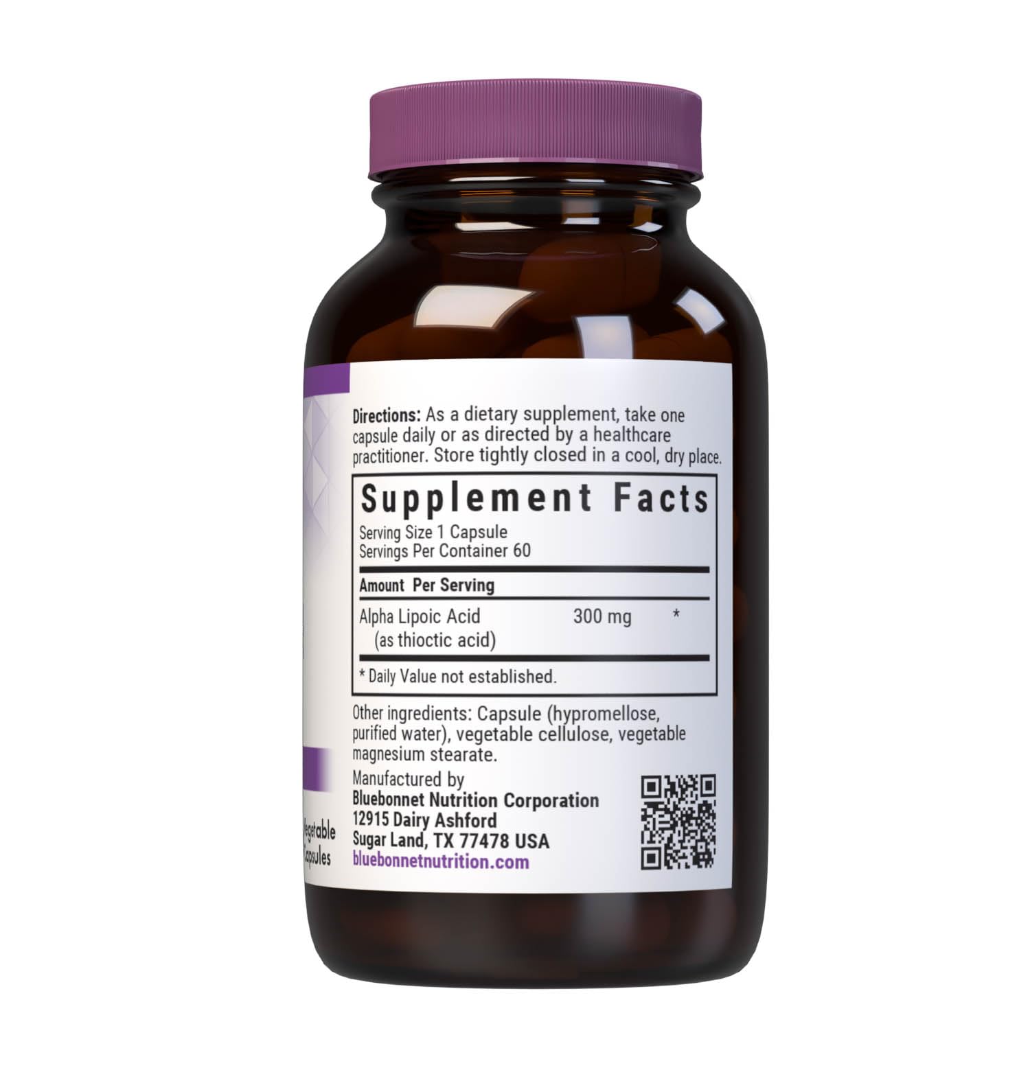 Bluebonnet Alpha Lipoic Acid capsules close-up, easy-to-swallow daily supplement.