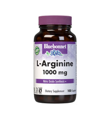 Bluebonnet L-Arginine 1000 mg bottle with vegan capsules for daily wellness support.
