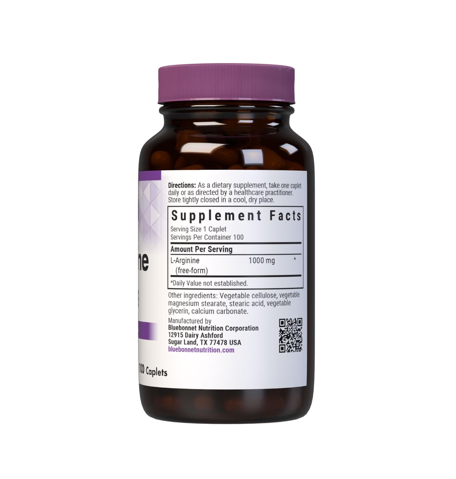 Bluebonnet L-Arginine 1000 mg capsules pour, smooth swallowing for easy daily use.