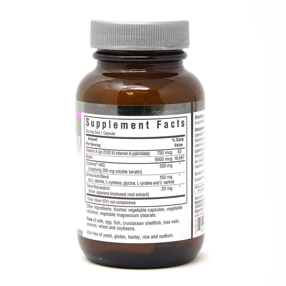 Bluebonnet bioactive keratin Cynatine HNS enhances hair resilience visually.