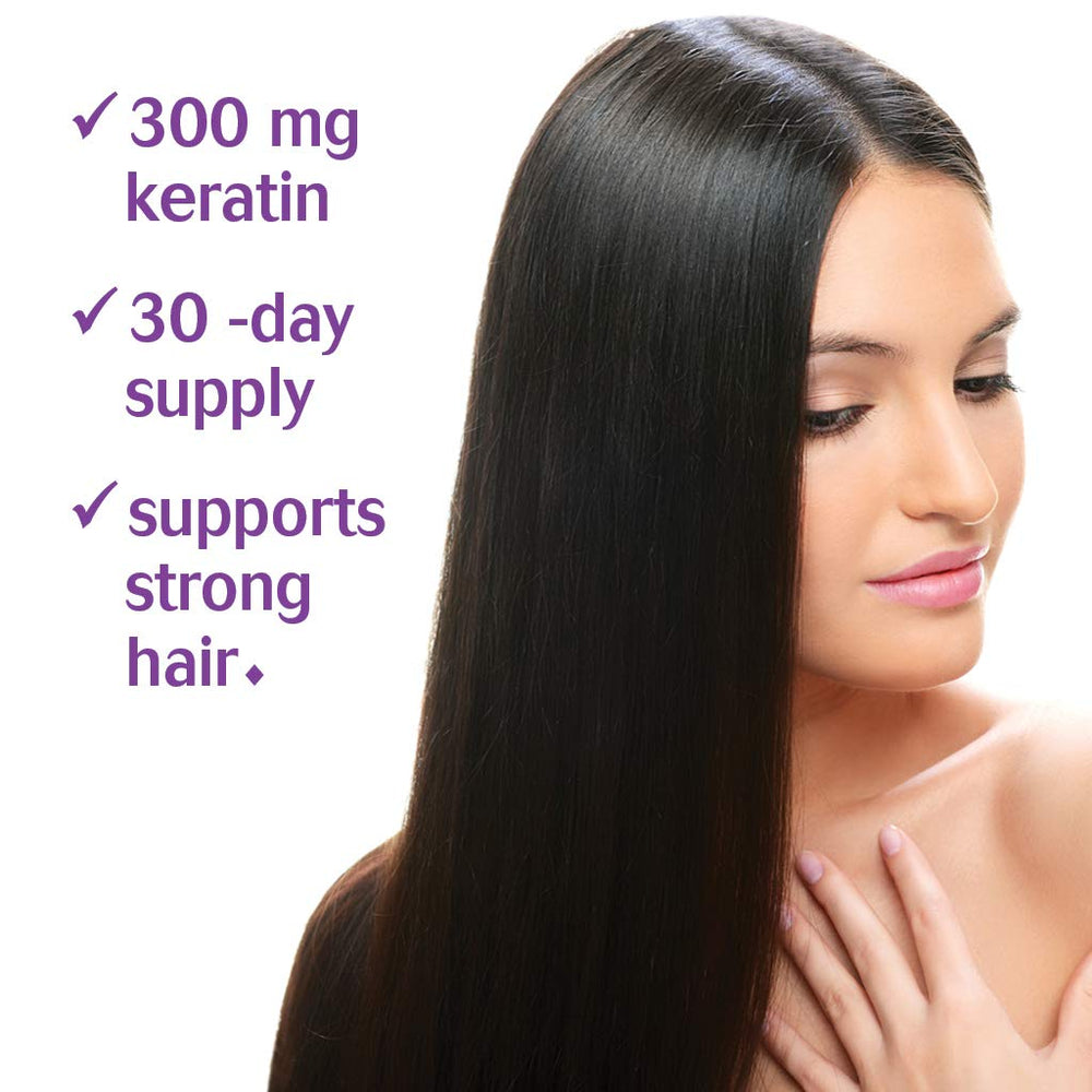 Bluebonnet biotin and resveratrol formula promotes hair vitality visually.