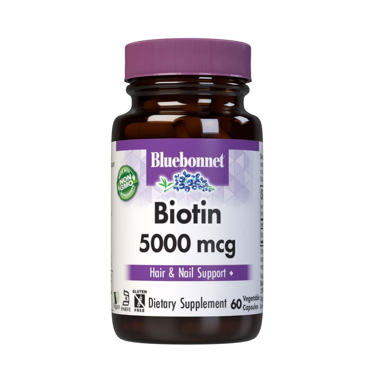 BlueBonnet Biotina 5000 mcg para cabello, favoreciendo un aspecto saludable.