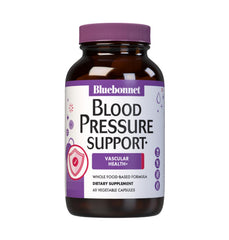 BlueBonnet Blood Pressure Support bottle front with capsules for vascular wellness.