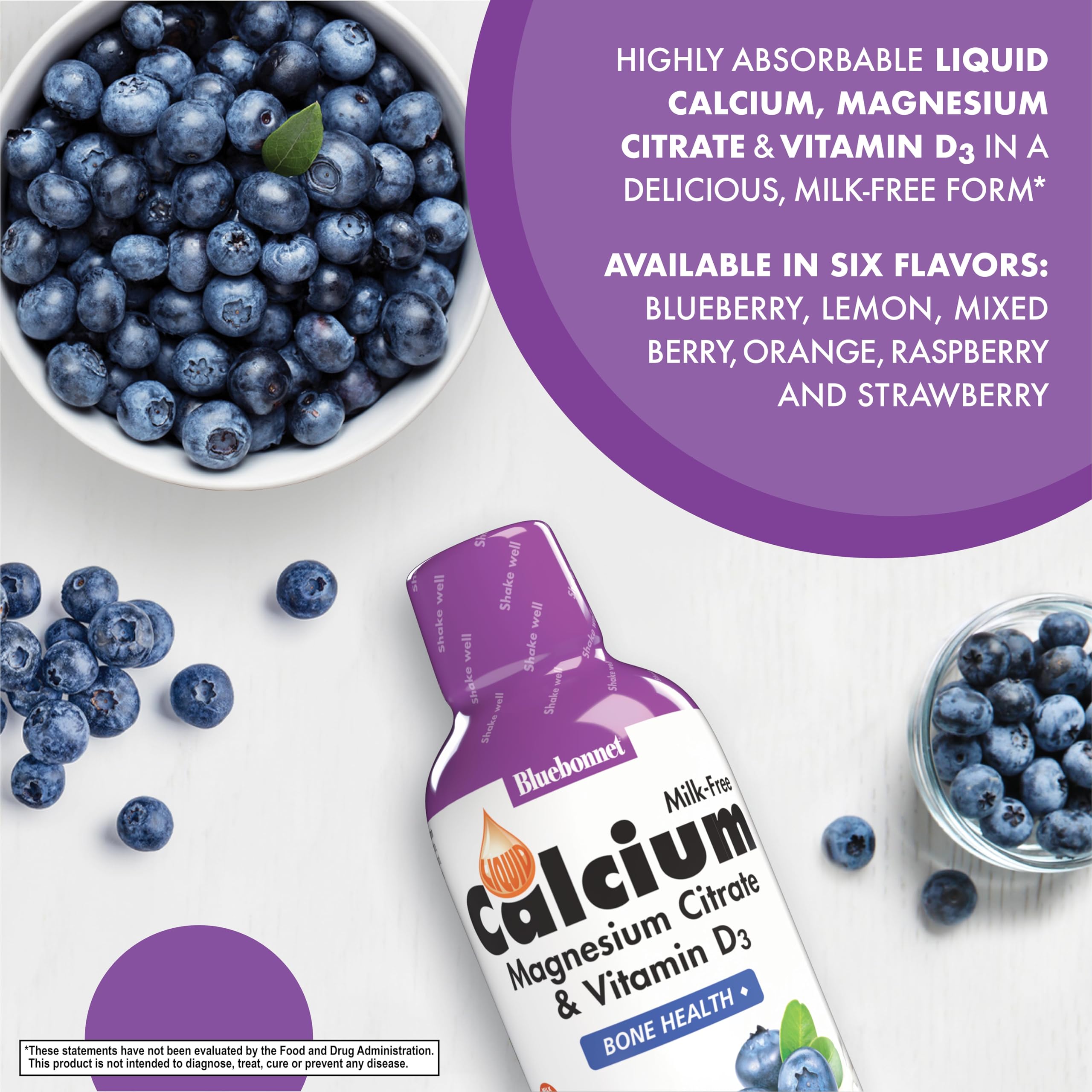 Bluebonnet Blueberry flavor label on bottle showing vitamin D3 content