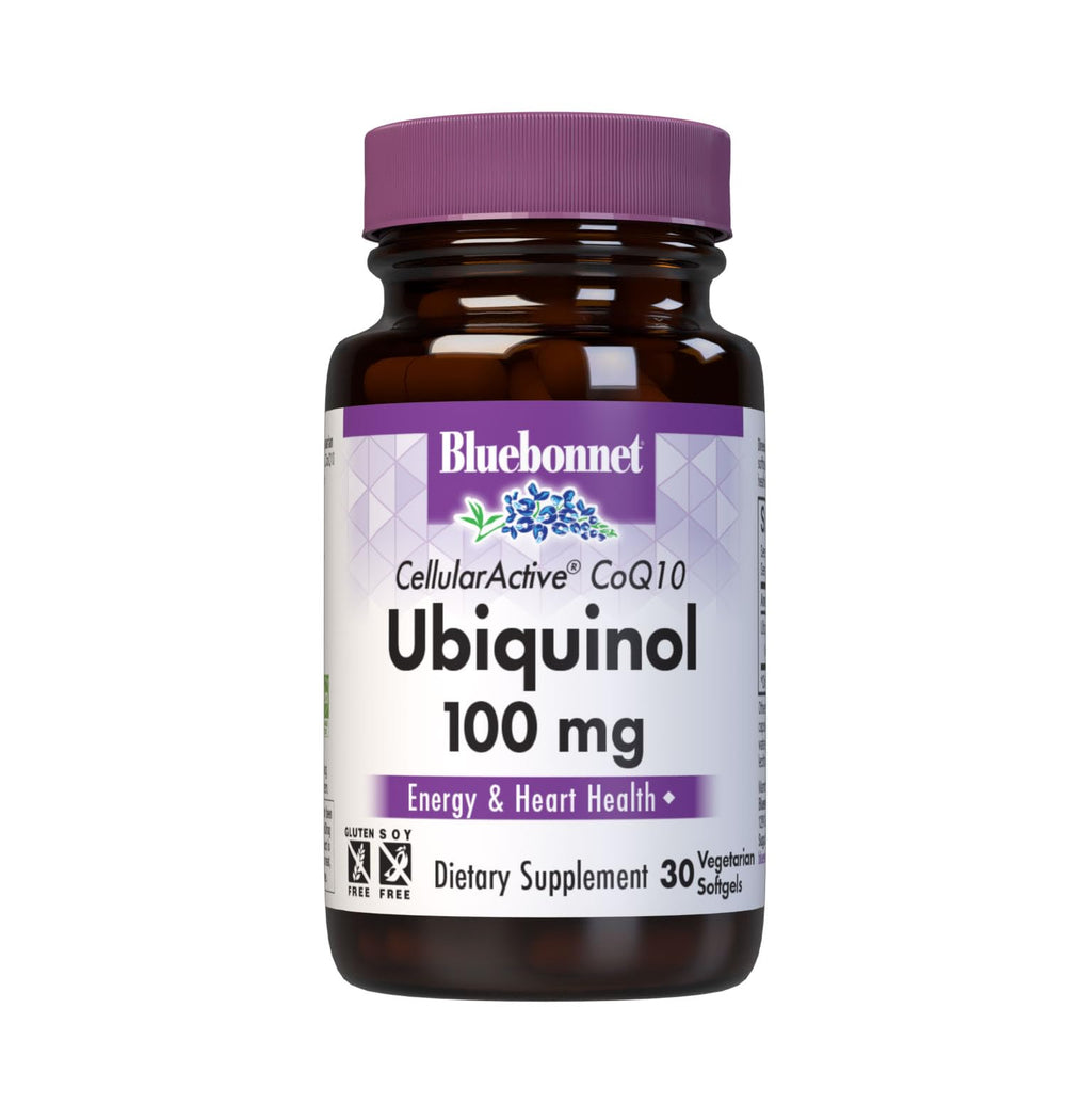 Bluebonnet Cellular Active CoQ10 bottle with ubiquinol 100 mg for daily energy support.
