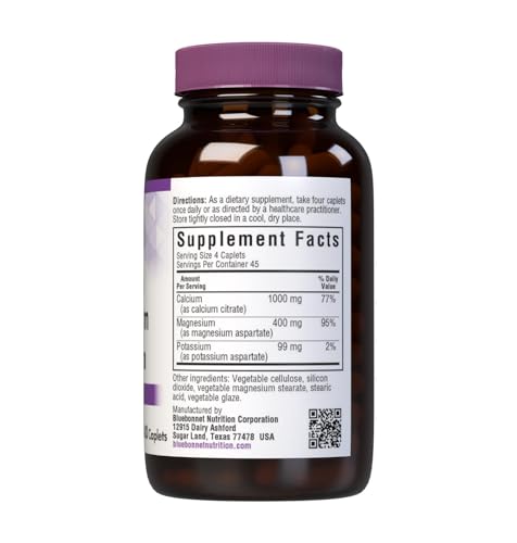 Bluebonnet label highlights calcium, magnesium, and potassium ingredients