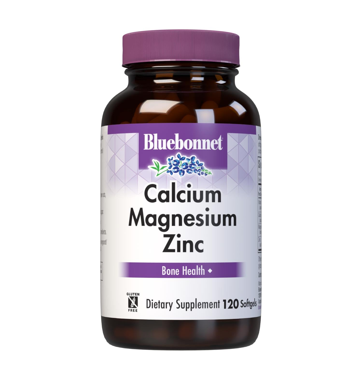 BlueBonnet calcium magnesium zinc plus vitamin d3 softgel bottle for daily bone support.