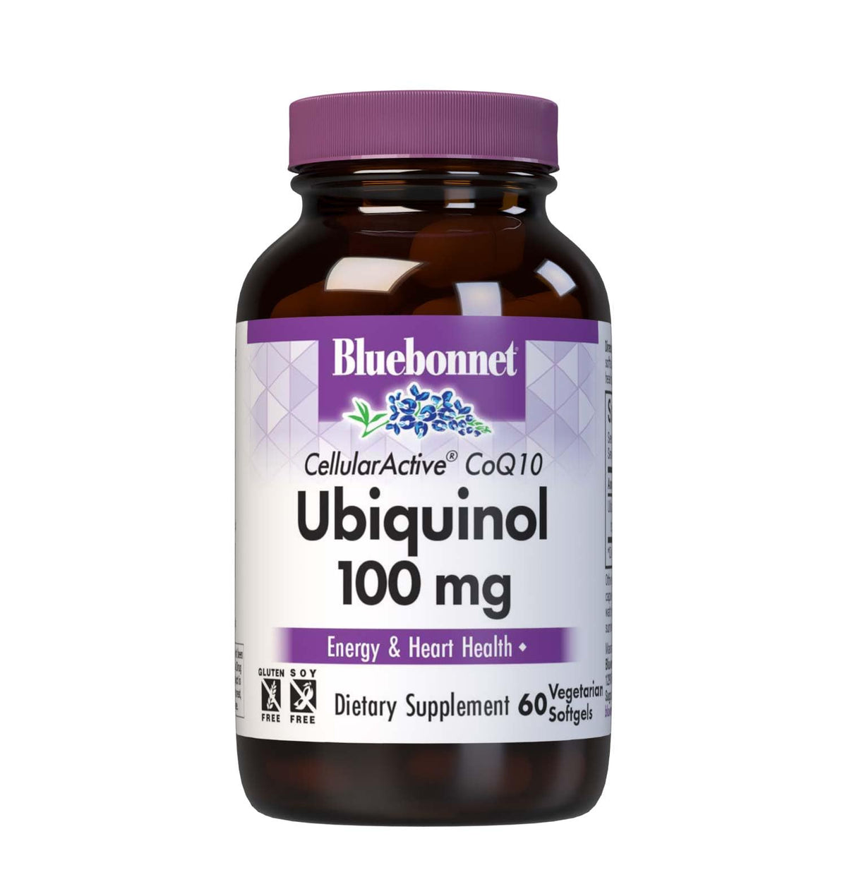 BlueBonnet CellularActive CoQ10 ubiquinol softgels in a maroon bottle for daily energy support.