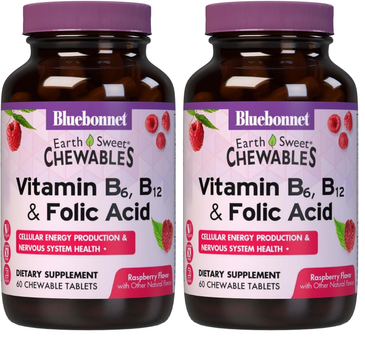BlueBonnet Earth Sweet B6 B12 Folic Acid chewables bottle for energy and focus