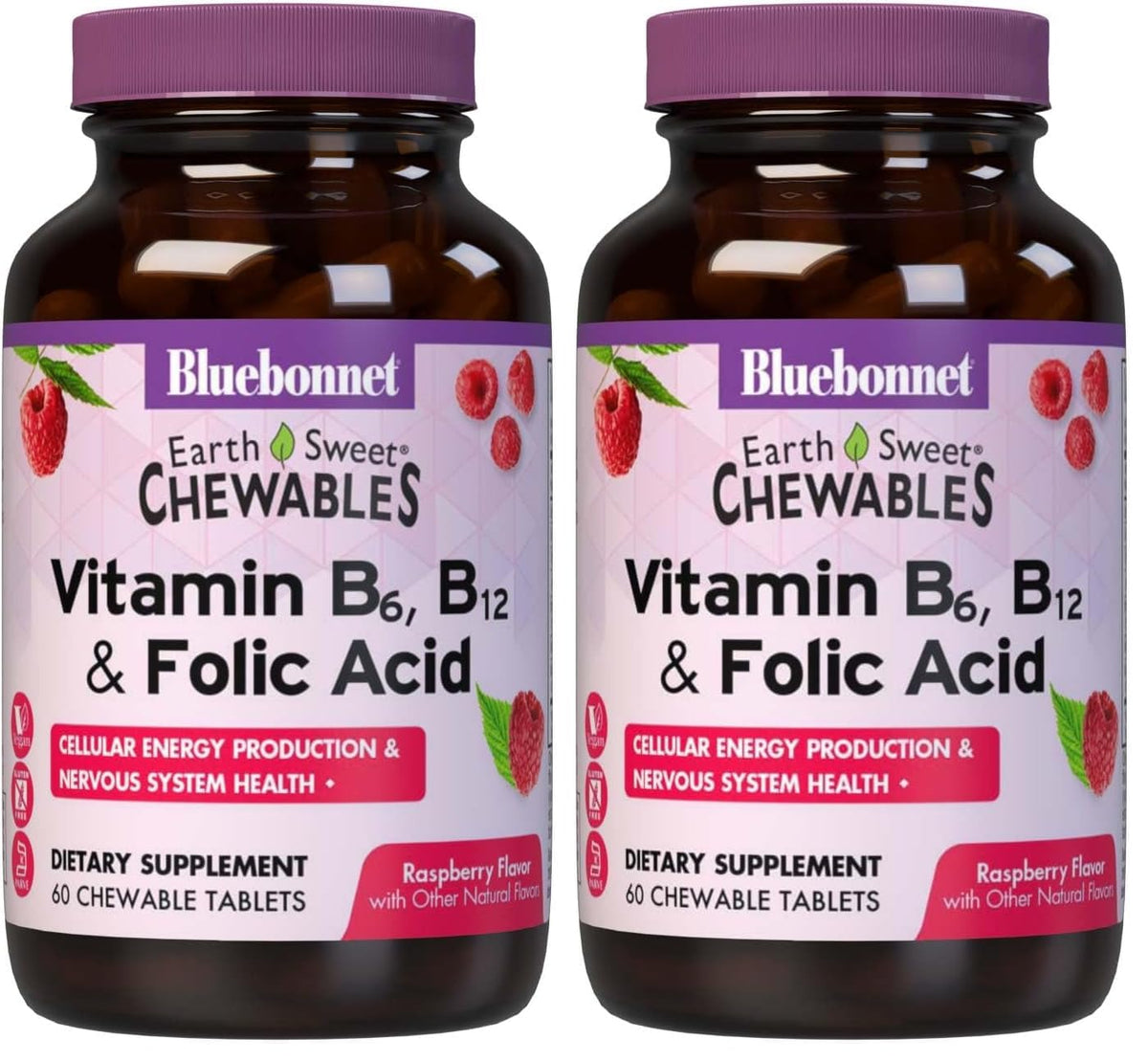 BlueBonnet Earth Sweet B6 B12 Folic Acid chewables bottle for energy and focus