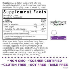 Bluebonnet EarthSweet Vitamin D3 2000 IU chewable tablets close-up with raspberry flavor