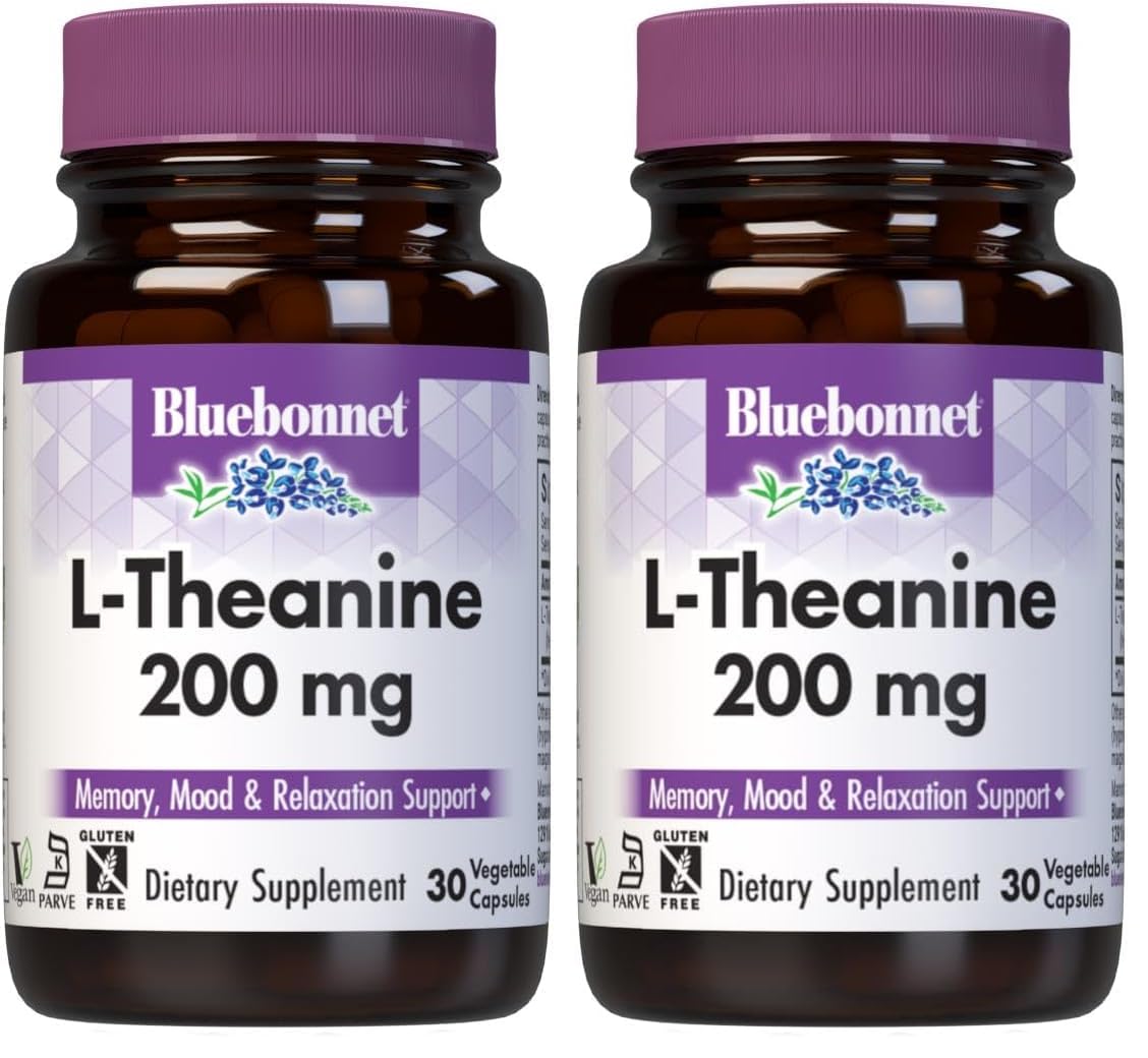 BlueBonnet L-Theanine 200 mg bottle two-pack promotes calm focus.