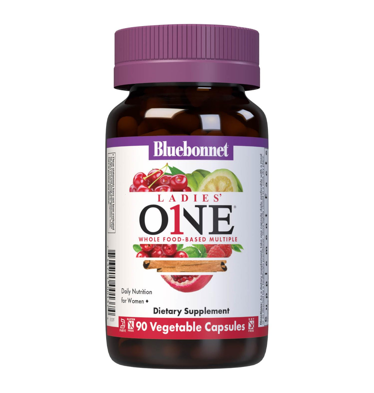 Bluebonnet Ladies One Vegetable Capsule bottle front, convenient daily multivitamin for busy women.