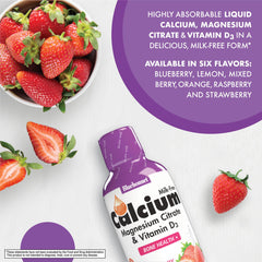 Bluebonnet Liquid Calcium Citrate strawberry glass pour shows pleasant flavor during daily supplementation.