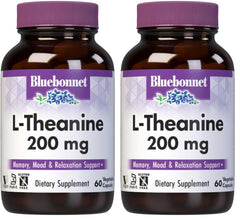 BlueBonnet L-Theanine 200mg bottle promotes relaxed focus.