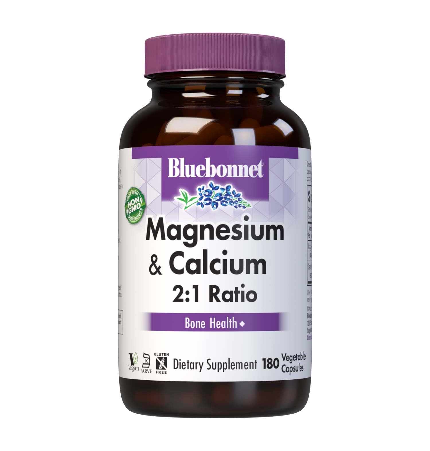 BlueBonnet magnesium and calcium 2-to-1 ratio bottle — supports bone health
