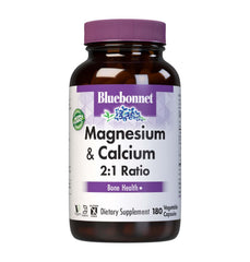 BlueBonnet magnesium and calcium 2-to-1 ratio bottle — supports bone health