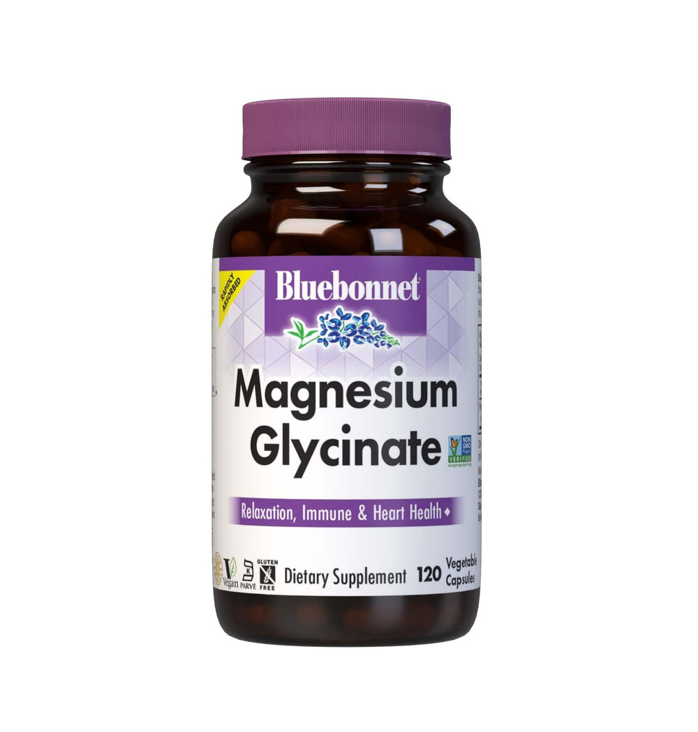 Bluebonnet Magnesium Glycinate 400mg bottle, rapid absorption for daily energy